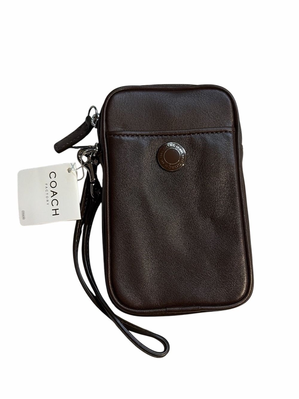 Coach Brown Wristlet Phone Pouch Removable Strap Mahogany PDA Case FS1389